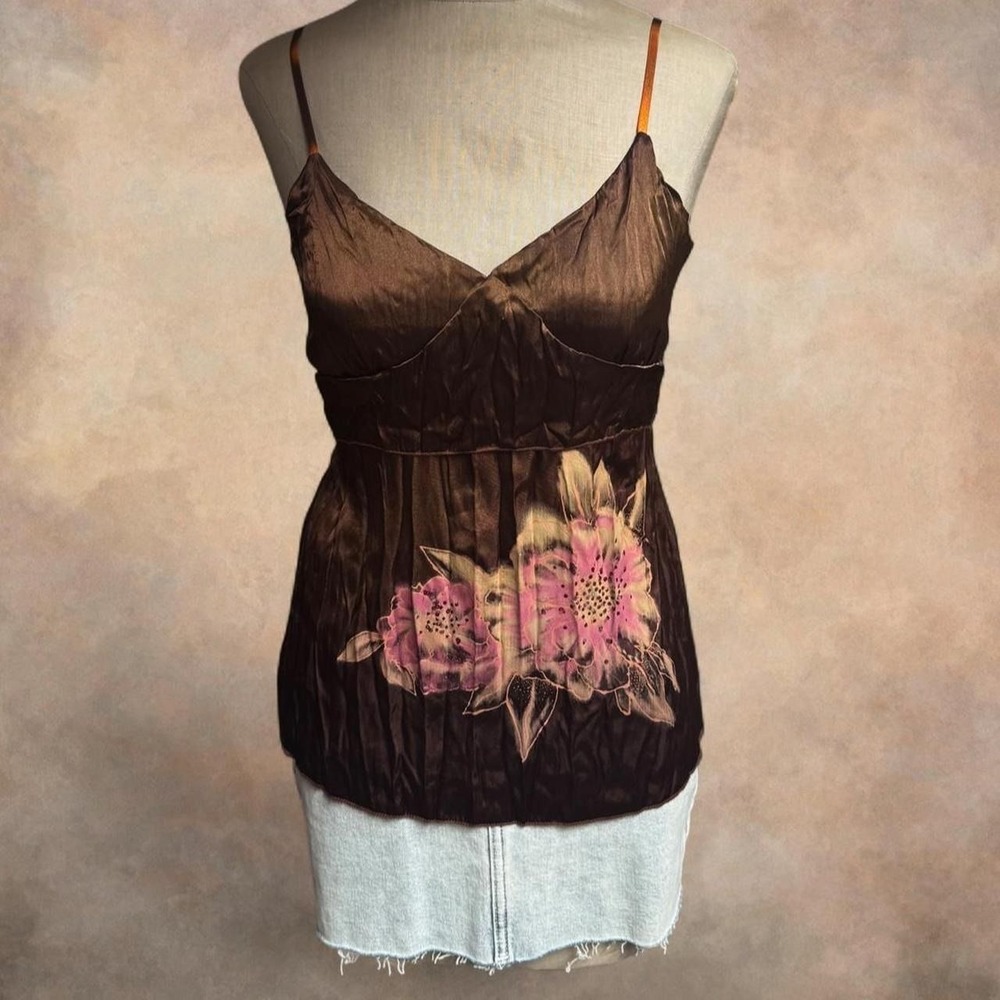 Y2K boho fairy brown floral cami top